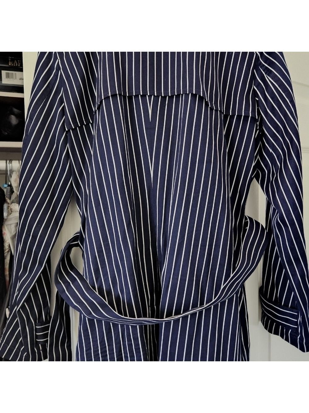 NEW LAUREN RALPH LAUREN NAVY/WHITE PINSTRIPE TRENCH SZ XL - Picture 5 of 12